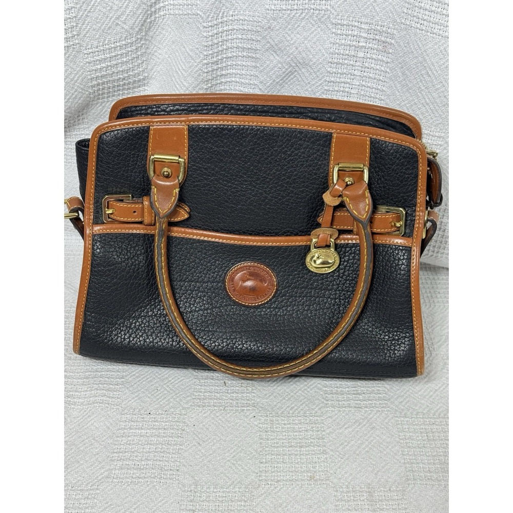 Vintage Dooney & Bourke Navy/Tan‎ Pebbled Leather Handbag No Crossbody Strap
